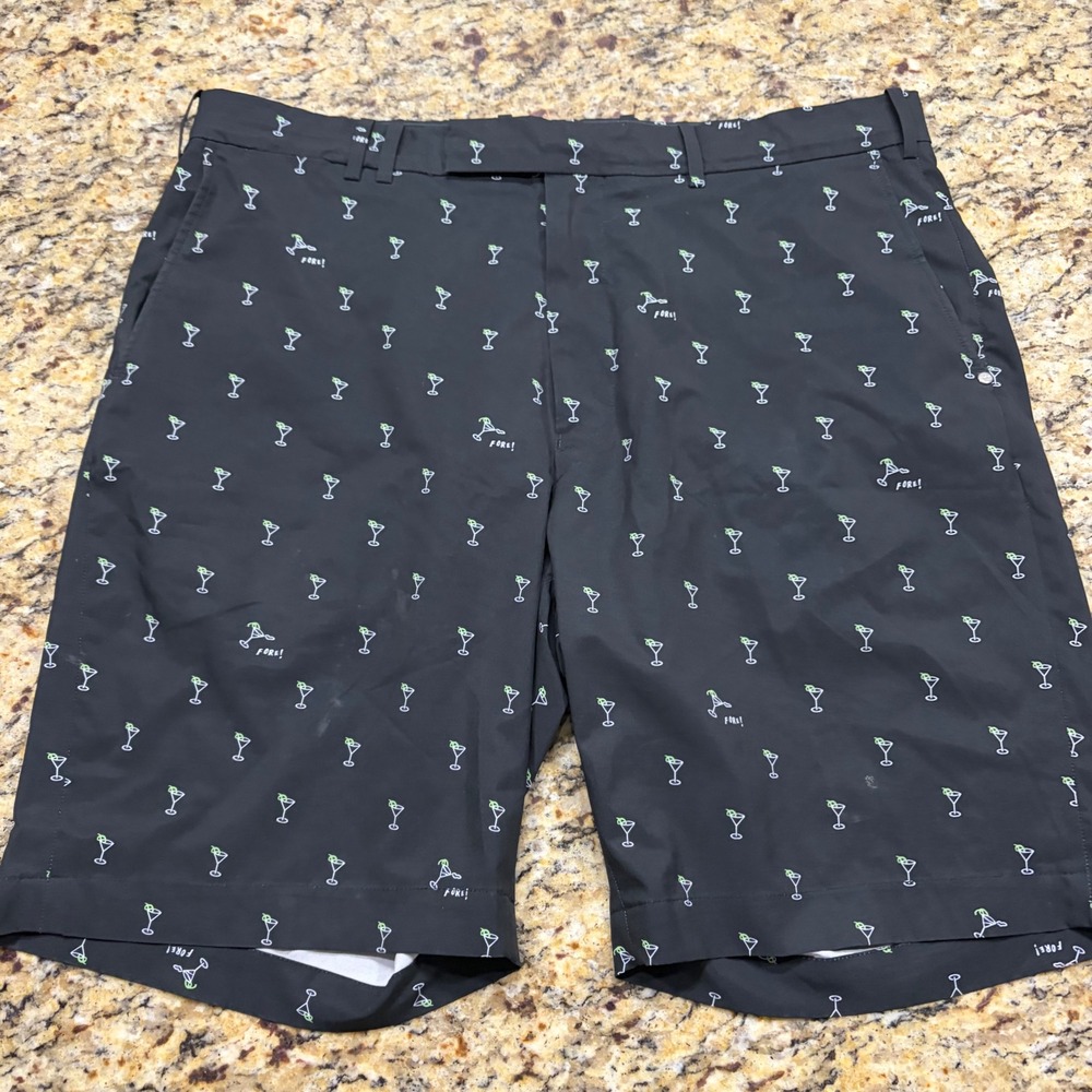 RLX Ralph Lauren Mens Golf Shorts Black Martini Glass Fore Embroidered 36 ws